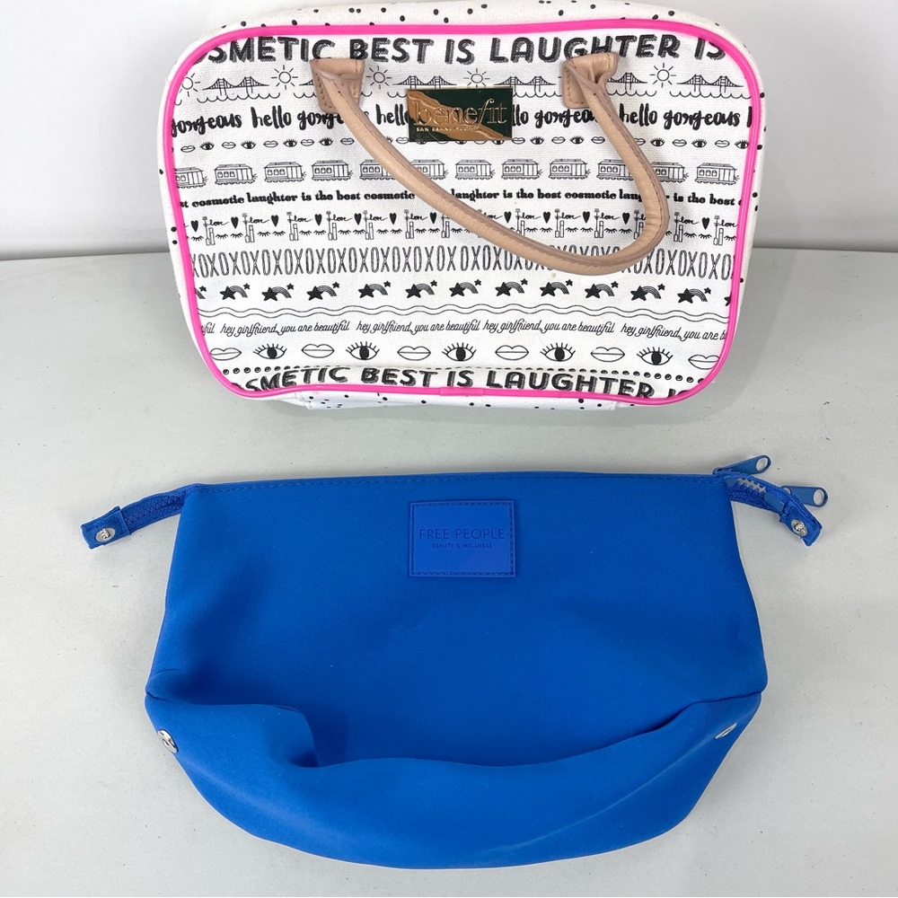 Lot of 2 Cosmetic Bags Benefit Make Up Travel Bag Free People Toiletry Bag Blue